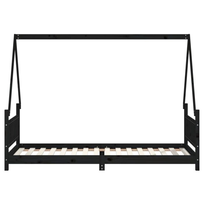 Cadre de lit pour enfants noir 80x200 cm bois de pin massif – Image 2