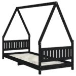 Cadre de lit pour enfants noir 80x200 cm bois de pin massif – Image 4