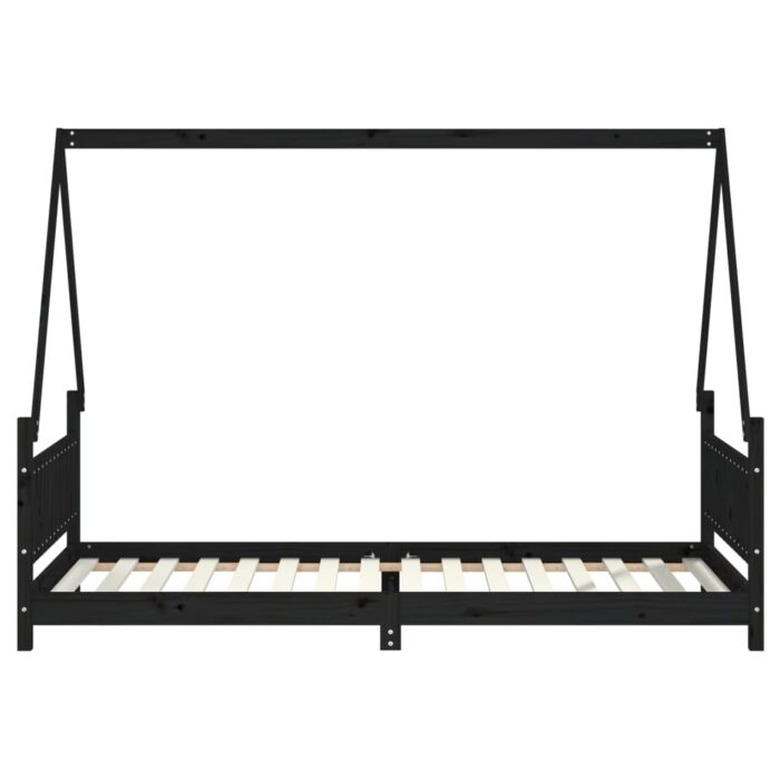 Cadre de lit pour enfants noir 90x200 cm bois de pin massif – Image 2