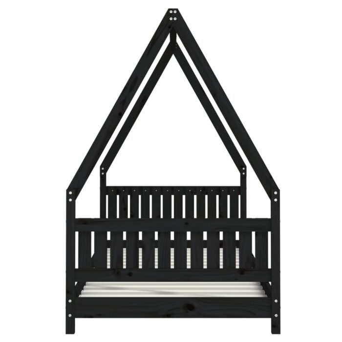 Cadre de lit pour enfants noir 90x200 cm bois de pin massif – Image 3