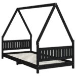 Cadre de lit pour enfants noir 90x200 cm bois de pin massif – Image 4