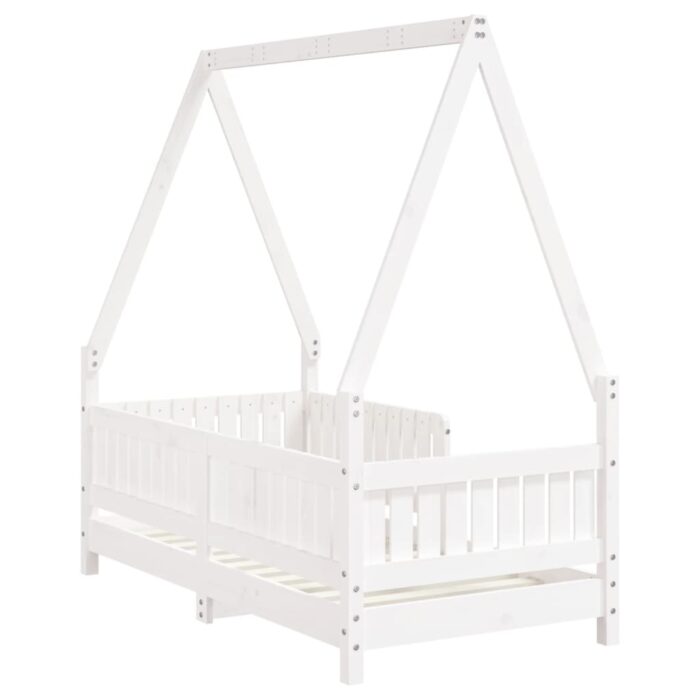 Cadre de lit pour enfant blanc 70x140 cm bois de pin massif – Image 4