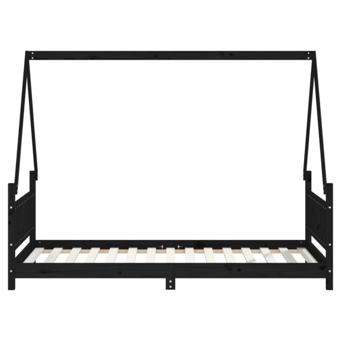 Cadre de lit pour enfants noir 90x190 cm bois de pin massif – Image 2