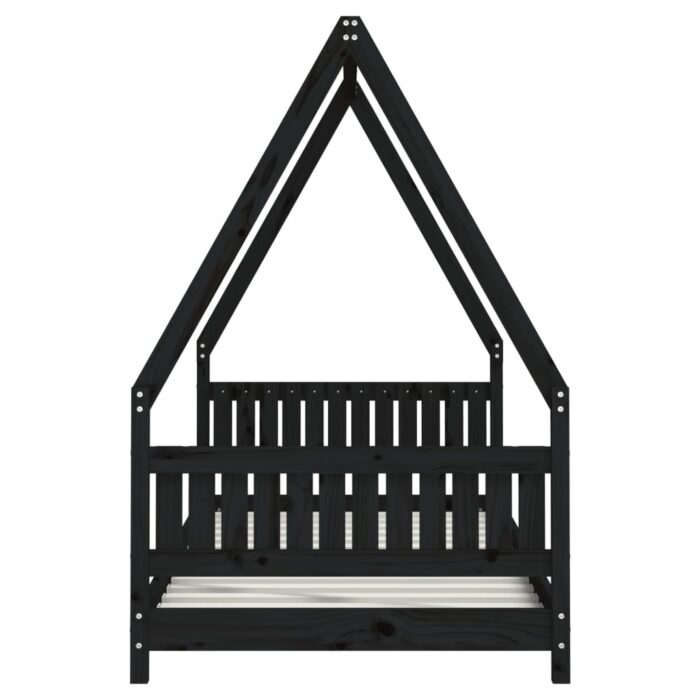 Cadre de lit pour enfants noir 90x190 cm bois de pin massif – Image 3