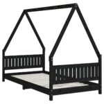 Cadre de lit pour enfants noir 90x190 cm bois de pin massif – Image 4