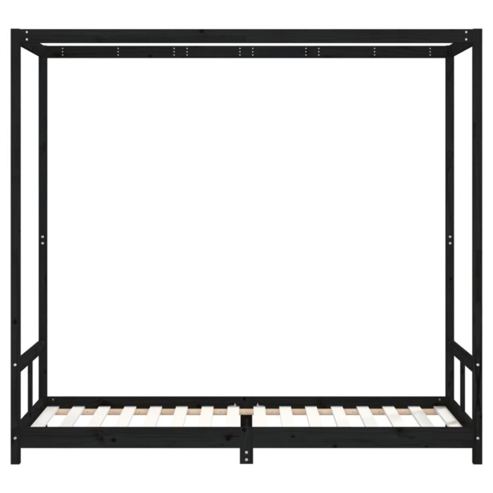 Cadre de lit pour enfants noir 80x200 cm bois de pin massif – Image 2
