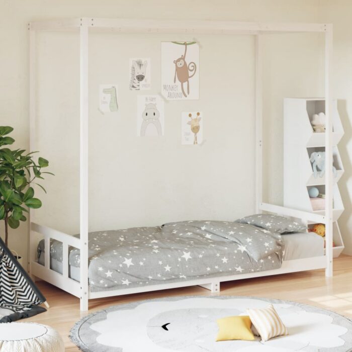 Cadre de lit pour enfants blanc 90x200 cm bois de pin massif – Image 1