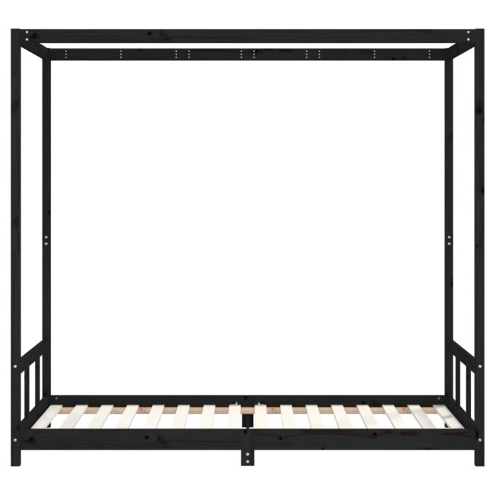 Cadre de lit pour enfants noir 90x200 cm bois de pin massif – Image 2