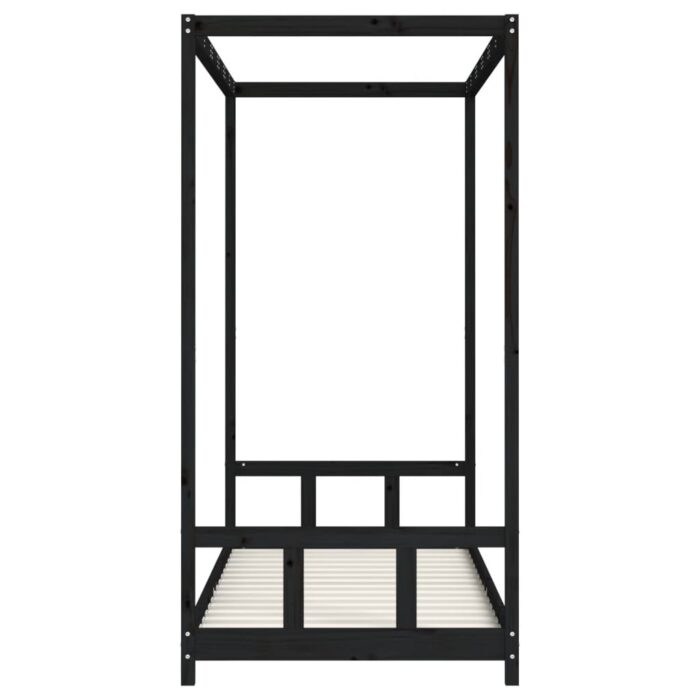 Cadre de lit pour enfants noir 90x200 cm bois de pin massif – Image 3