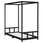 Cadre de lit pour enfants noir 90x200 cm bois de pin massif – Image 4