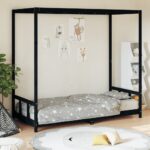 Cadre de lit pour enfants noir 90x200 cm bois de pin massif