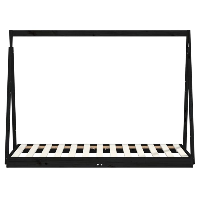 Cadre de lit pour enfant noir 80x160 cm bois de pin massif – Image 2