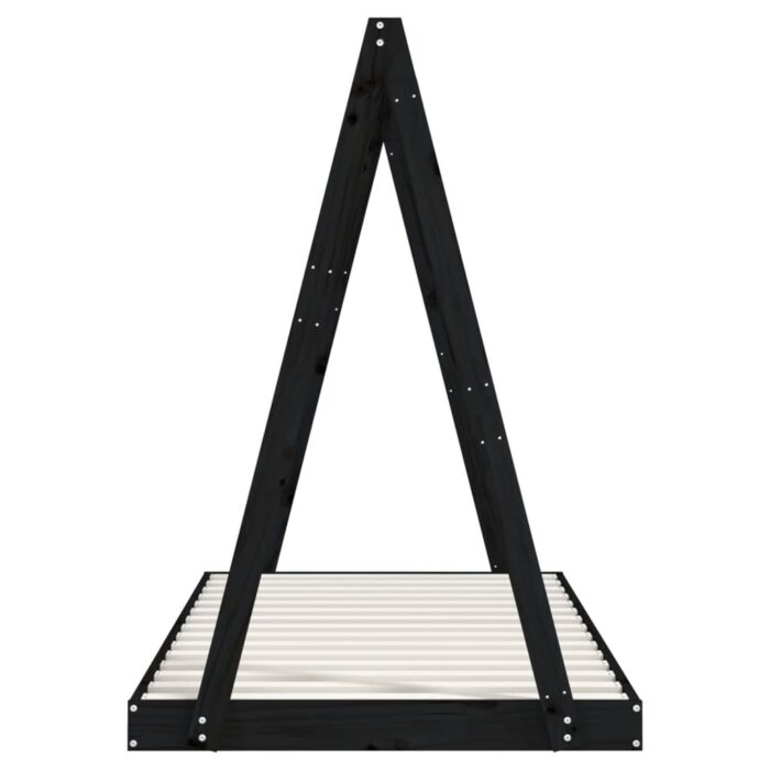 Cadre de lit pour enfants noir 90x190 cm bois de pin massif – Image 3