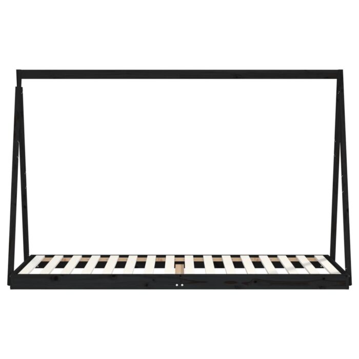 Cadre de lit pour enfants noir 80x200 cm bois de pin massif – Image 2