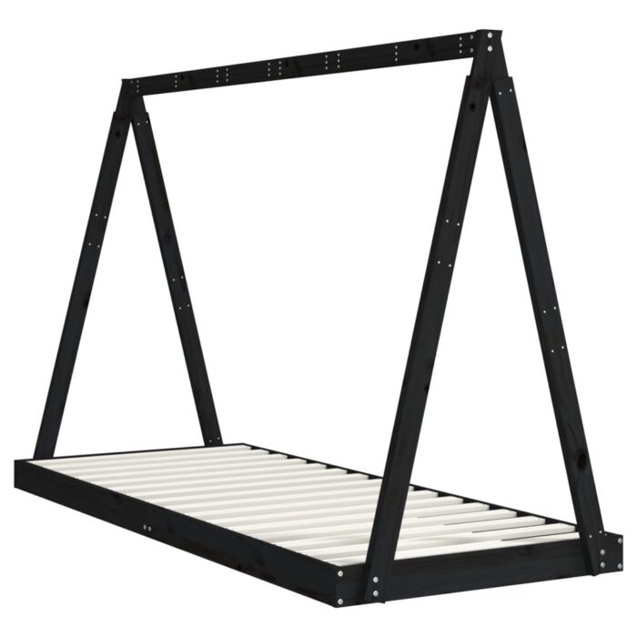 Cadre de lit pour enfants noir 80x200 cm bois de pin massif – Image 4