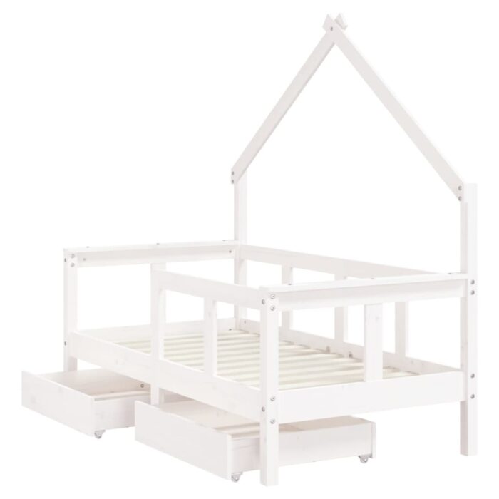 Cadre de lit enfant tiroirs blanc 70x140 cm bois de pin massif – Image 2