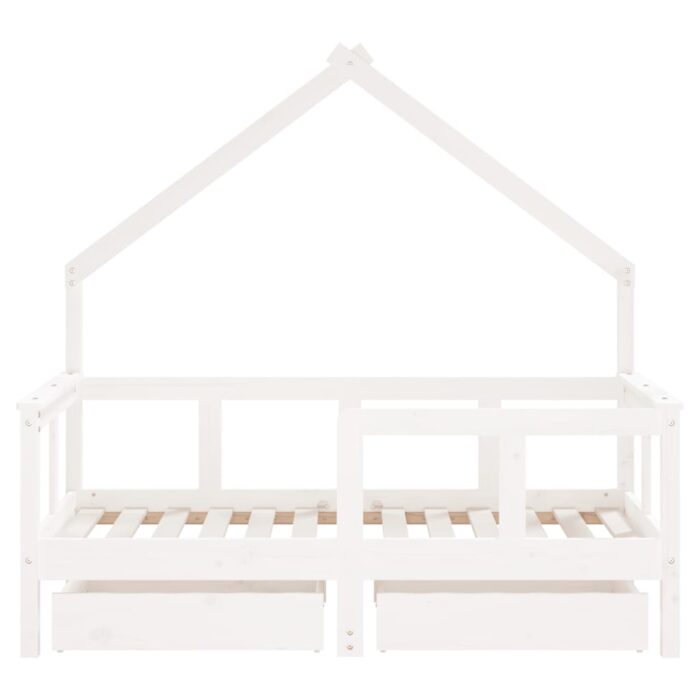 Cadre de lit enfant tiroirs blanc 70x140 cm bois de pin massif – Image 3