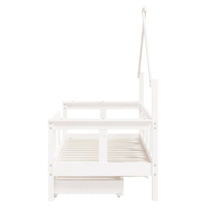 Cadre de lit enfant tiroirs blanc 70x140 cm bois de pin massif – Image 4