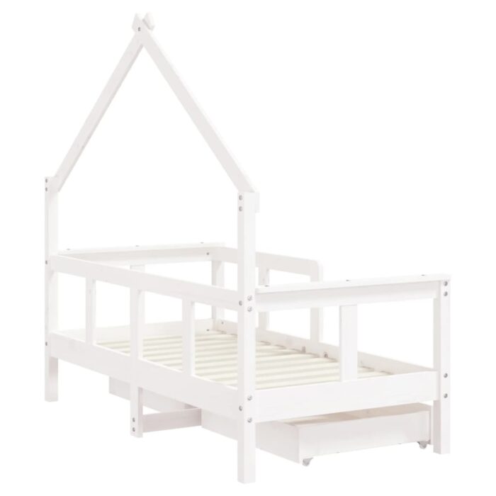 Cadre de lit enfant tiroirs blanc 70x140 cm bois de pin massif – Image 5