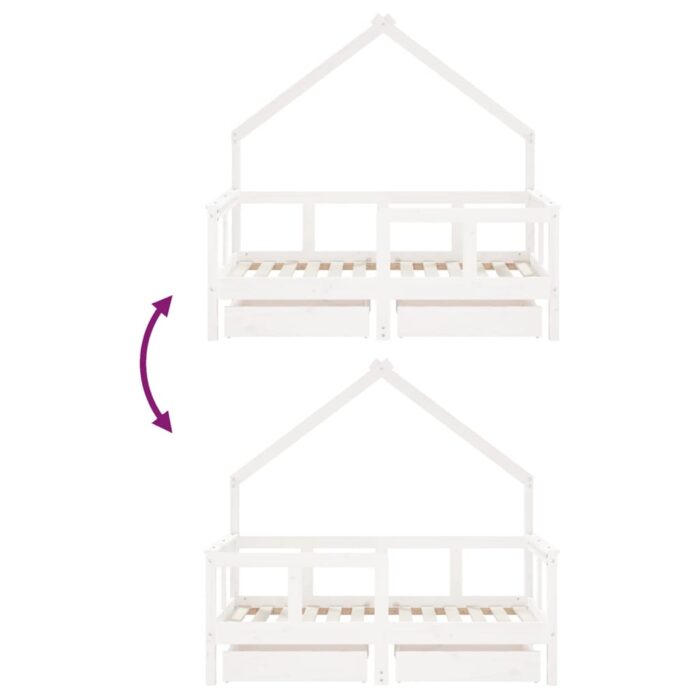 Cadre de lit enfant tiroirs blanc 70x140 cm bois de pin massif – Image 7