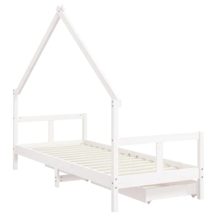 Cadre de lit enfant tiroirs blanc 80x200 cm bois de pin massif – Image 5