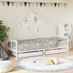 Cadre de lit enfant tiroirs blanc 80x200 cm bois de pin massif
