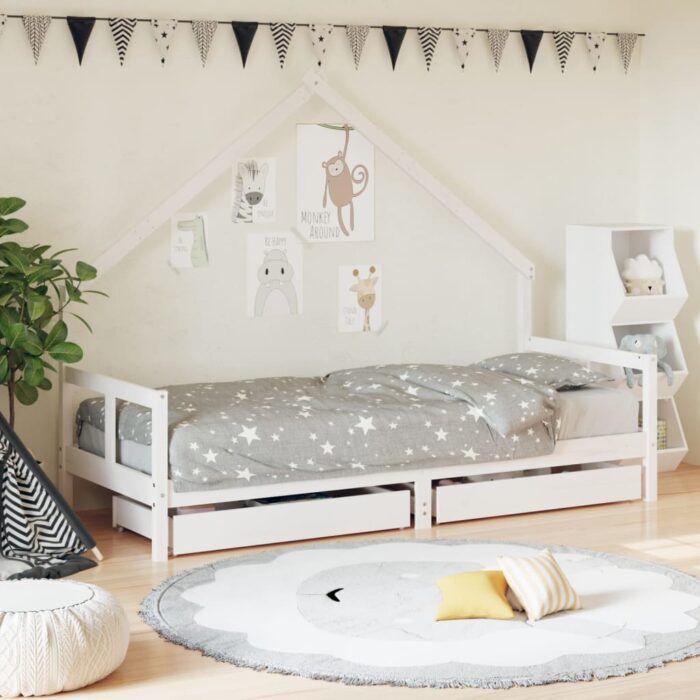 VXL8720845445713_m_en_hd_1.jpg Cadre de lit enfant tiroirs blanc 80x200 cm bois de pin massif – Image 1