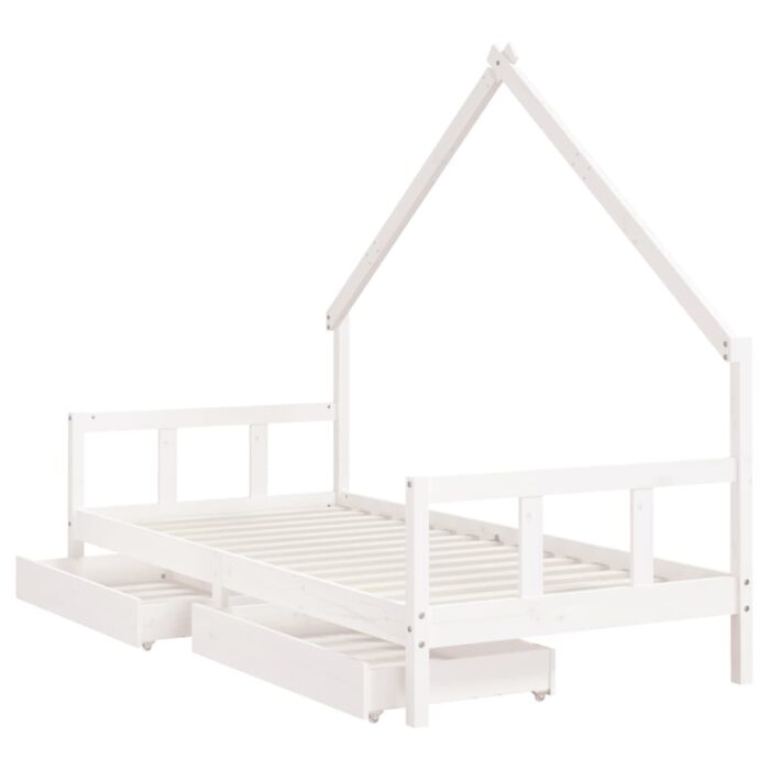 Cadre de lit enfant tiroirs blanc 90x200 cm bois de pin massif – Image 2