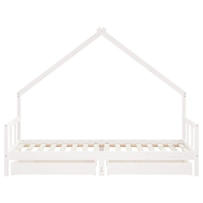 Cadre de lit enfant tiroirs blanc 90x200 cm bois de pin massif – Image 3