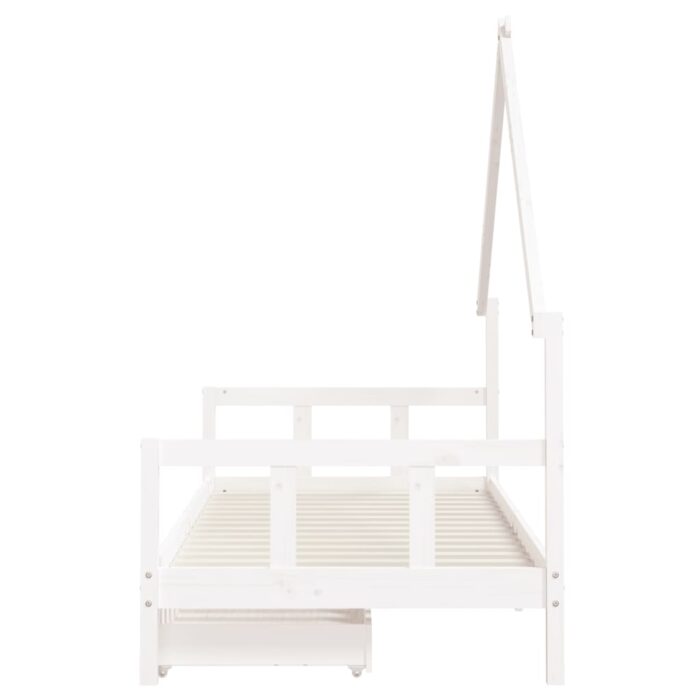 Cadre de lit enfant tiroirs blanc 90x200 cm bois de pin massif – Image 4
