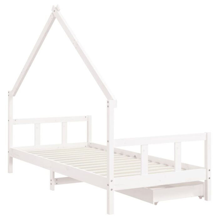 Cadre de lit enfant tiroirs blanc 90x200 cm bois de pin massif – Image 5