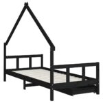 Cadre de lit enfant avec tiroirs noir 90x200 cm bois pin massif – Image 5