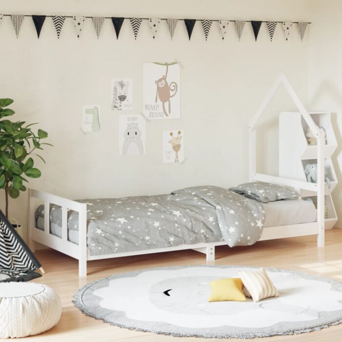 Cadre de lit pour enfants blanc 90x190 cm bois de pin massif – Image 1