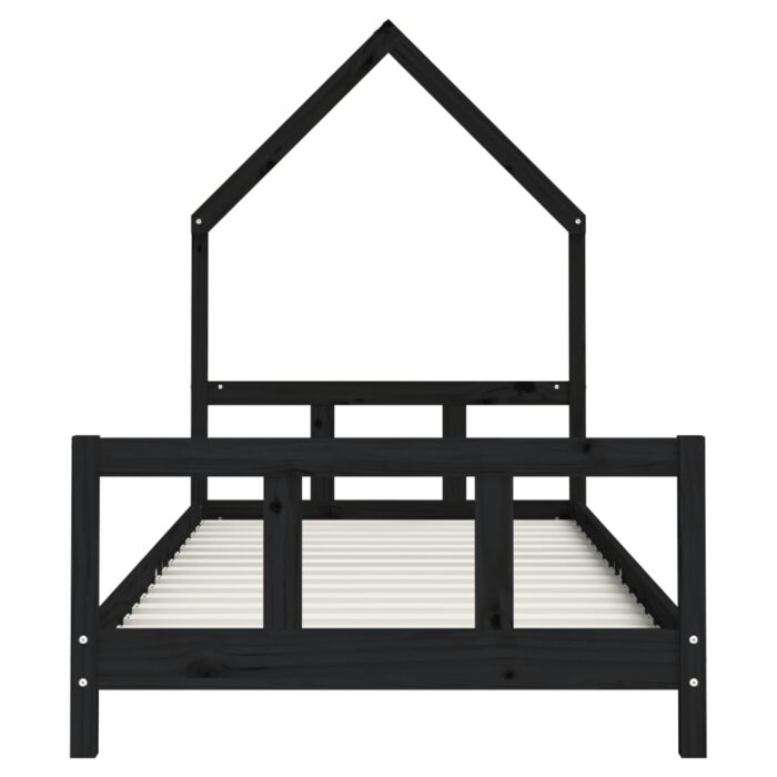 Cadre de lit pour enfants noir 90x200 cm bois de pin massif – Image 2