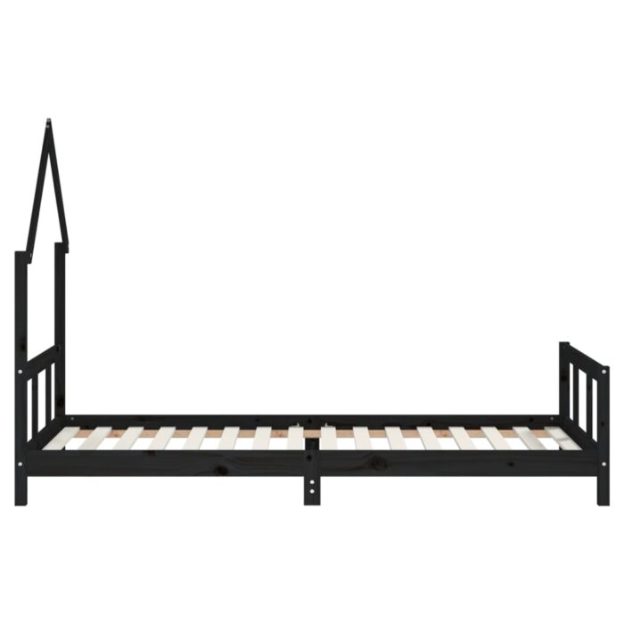 Cadre de lit pour enfants noir 90x200 cm bois de pin massif – Image 3