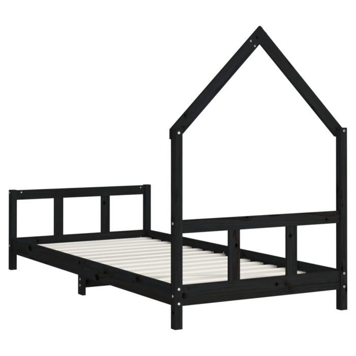 Cadre de lit pour enfants noir 90x200 cm bois de pin massif – Image 4