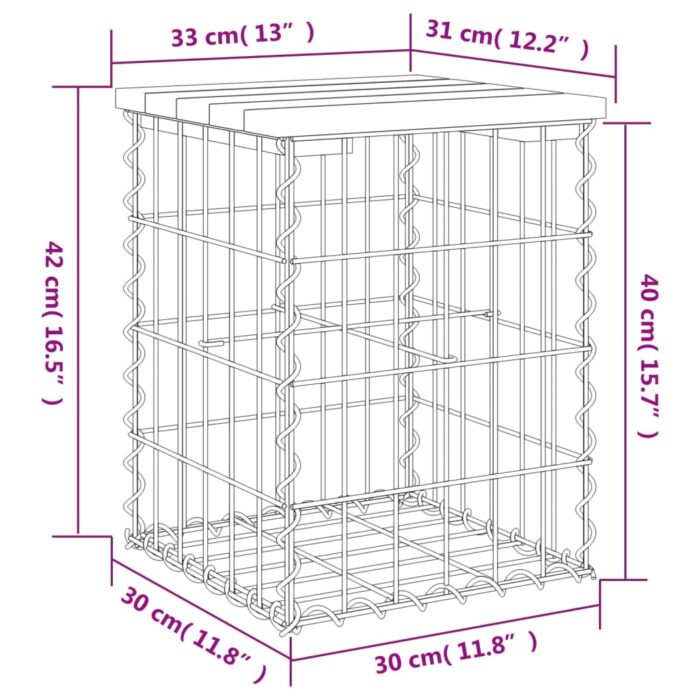 Banc de jardin design de gabion 33x31x42 cm bois massif de pin – Image 6
