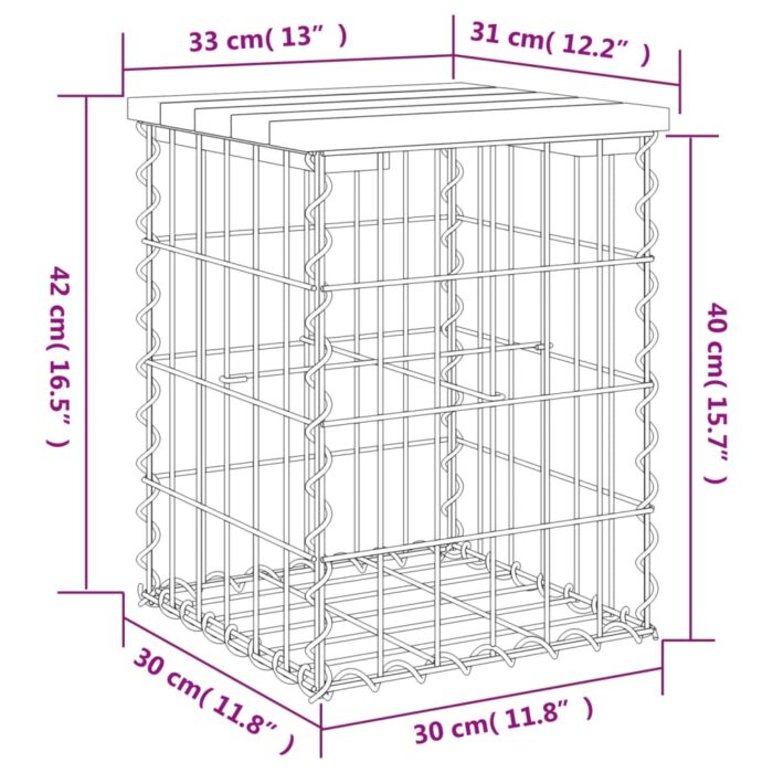 Banc de jardin design gabion 33x31x42 cm bois massif de douglas – Image 6
