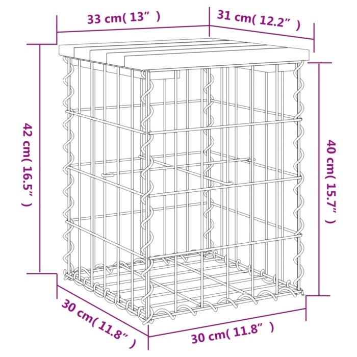 Banc de jardin design gabion 33x31x42 cm bois de pin imprégné – Image 6