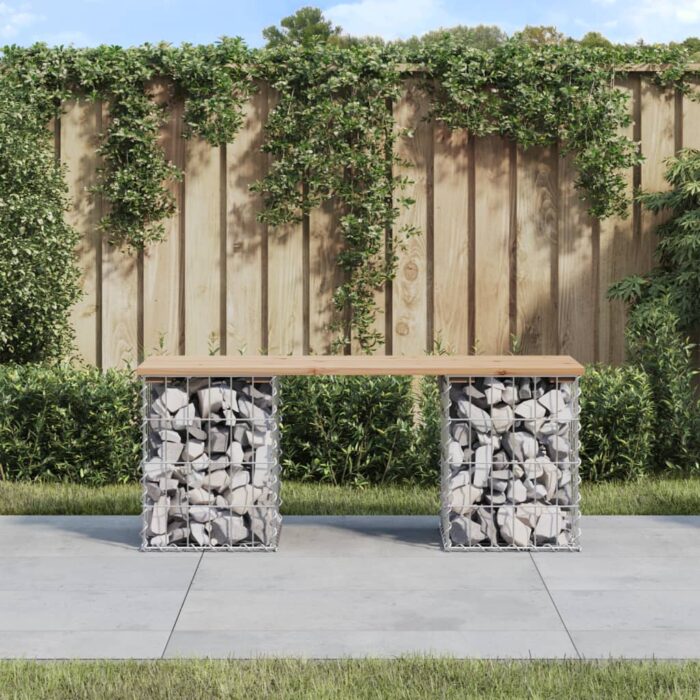 Banc de jardin design de gabion 103x31x42 cm bois massif de pin – Image 1