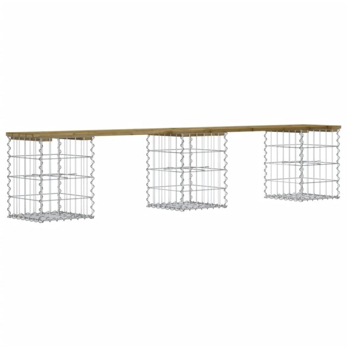 Banc de jardin design gabion 203x31x42 cm bois de pin imprégné – Image 3