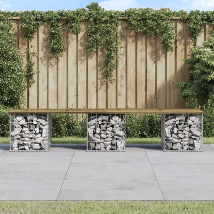 Banc de jardin design gabion 203x31x42 cm bois de pin imprégné – Image 1