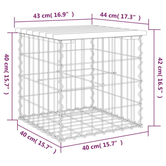 Banc de jardin design gabion 43x44x42 cm bois de pin imprégné – Image 6