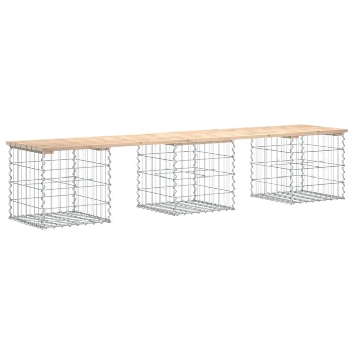 Banc de jardin design de gabion 203x44x42 cm bois massif de pin – Image 3