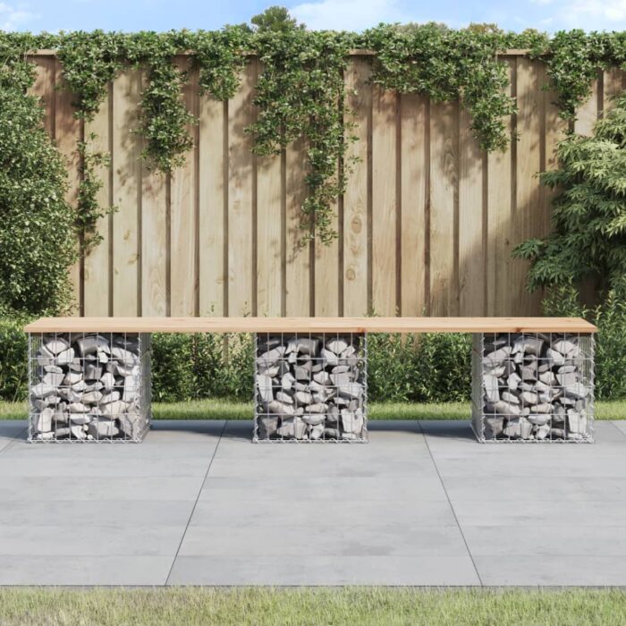 Banc de jardin design de gabion 203x44x42 cm bois massif de pin – Image 1