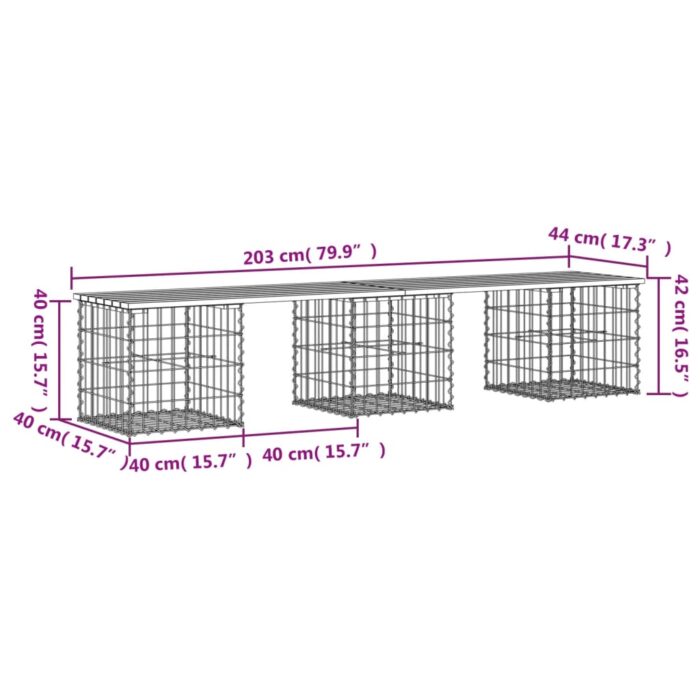 Banc de jardin design gabion 203x44x42cm bois massif de douglas – Image 6