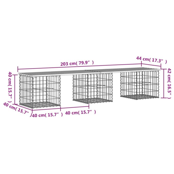 Banc de jardin design gabion 203x44x42 cm bois de pin imprégné – Image 6