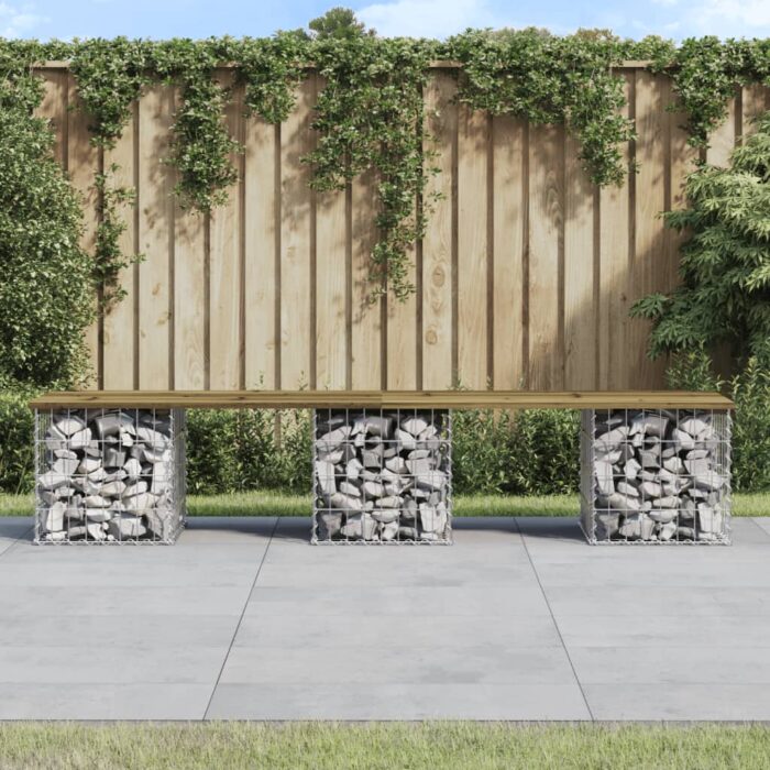 Banc de jardin design gabion 203x44x42 cm bois de pin imprégné – Image 1