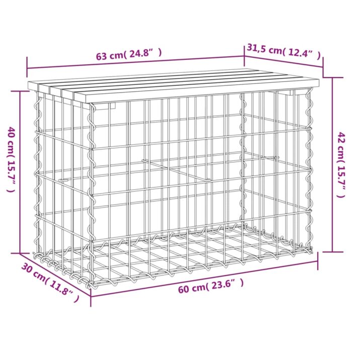 Banc de jardin design de gabion 63x31,5x42cm bois massif de pin – Image 6