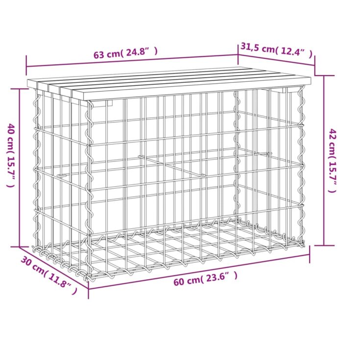 Banc de jardin design gabion 63x31,5x42 cm bois de pin imprégné – Image 6